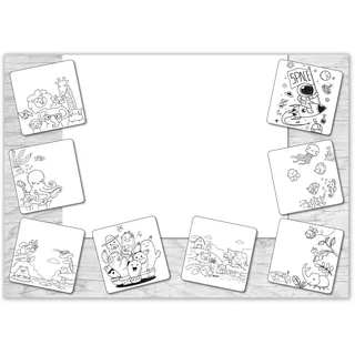 Ausmalbare Papier-Tischsets mit 8 niedlichen Motiven I 100 Stück I 40 x 30 cm I Einweg Platzsets I Tisch-Unterlage aus Papier I Moderne Deko I kreativ für Kinder I dv1109