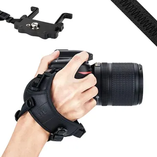 JJC HS PRO1P Hand Grip Strap (incl Quick Release U Plate voor Video) Zwart