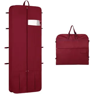 Univivi Premium Kleidersack Lang, 182cm Kleidersack Brautkleid mit Schuhfach, Kleidersäcke mit 4 Reißverschluss Taschen, Faltbarer Wasserdichter Kleidersack Reise für Abendkleider - Burgunderrot