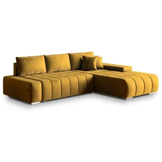 masseno Ecksofa ALESE R-S mit Schlaffunktion L-Form, Sofa mit Bettkasten, Wohnzimmersofa, Couch, Soffa, Bettsofa, Couchgarnitur- Gelb, MONOLITH 48 - Gelb