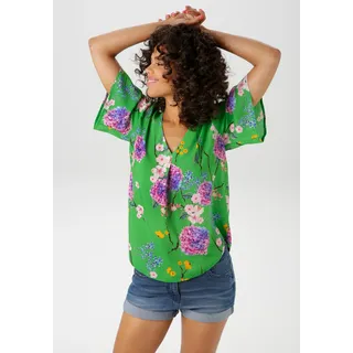 Schlupfbluse ANISTON CASUAL, Damen, Gr. 40, grün (grün, blau, hellblau, pink, rosa, rosé, malve, lavendel, flieder, lila, orange, braun, hellgrün), Web, Obermaterial: 100% Viskose, bedruckt, geblümt, figurumspielend hüftlang, V-Ausschnitt, weit, Blusen Schlupfbluse, mit farbharmonischem Blumendruck, Topseller