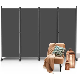 Fiqops Paravent Outdoor,Raumteiler auf Rollen 4-teilig 228x181 cm, Wetterfester Paravent für Outdoor & Büro - Anthrazit
