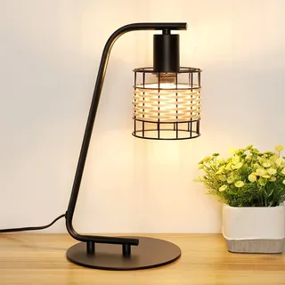 Depuley Tischlampe Vintage mit Gewebtem Lampenschirm, Bambus Tischleuchte Schwarz Landhausstil, Nachttischlampe Rattan mit E14 Fassung, Natüre Nachttischleuchte für Wohnzimmer Schalfzimmer Büro