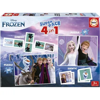 Educa - Die Eiskoenigin 4-in-1 Superpack | Domino, Memo-Spiel und 2 Puzzles 25 und 50 Teile | Disney Frozen Lernspielzeug Kinder ab 3 Jahren | Offiziell lizenziert (19737)