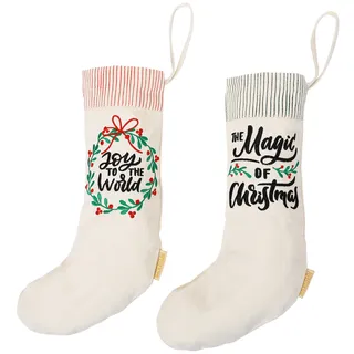 Papierdrachen Weihnachtsstrumpf 2er-Set - zum Befüllen - Socken aus Leinen mit Schriftzug-Stickerei - Nikolaus-Deko - Weihnachten 2025