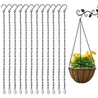 Blumenampel Ketten zum Aufhängen, 12 Stück Metall Hängende Kette 50cm Korb Halter Kette mit Clips & S-Haken, 3-litzige Ersatzkette Pflanzenhänger zum Blumentöpfe Vogel Fütterer Laternen Kreidetafeln