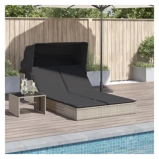 vidaXL Doppel-Sonnenliege mit Dach 200 x 52 x 26 cm Hellgrau