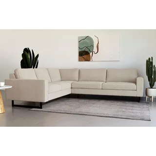 PLACES OF STYLE Ecksofa »Pinto, 250/290 cm, langer Schenkel, XXL, Ottomane«, Cord, Feincord, Luxus-Microfaser Leder und Chenille beige