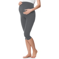 Be Mammy 3/4 Umstandsleggings Kurz aus Baumwolle bequeme und blickdichte Schwangerschaftsleggings Umstandsmode BE20-229 (Grau, XXL)