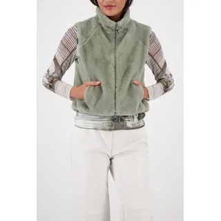 Fellimitatweste MONARI "Weste fake fur", Damen, Gr. 46, sage, Plüsch, Obermaterial: 100% Polyester. Futter: 100% Polyester, unifarben, regular fit taillenbedeckt, Rundhals, Westen Fellimitatweste, Regular fit, mit Rundhalsausschnitt