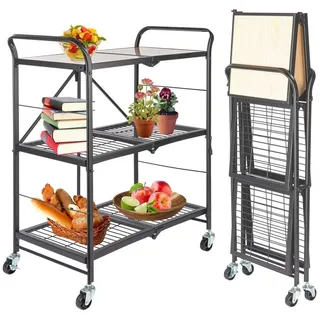 Onvaya ONVAYA® Küchenwagen James klappbar | Servierwagen auf Rollen | Etagenwagen | Beistellwagen für Küche und Wohnzimmer | Grau