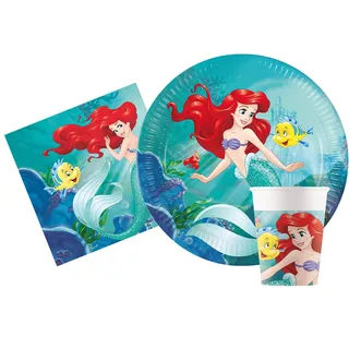 Ciao - Partygeschirr Party-Set Disney Princess Ariel Little Mermaid la Sirenetta für 8 Personen (36 pcs: 8 Pappteller Ø23cm, 8 Pappteller Ø20cm, 8 Becher 200ml, 20 Servietten 33x33cm)