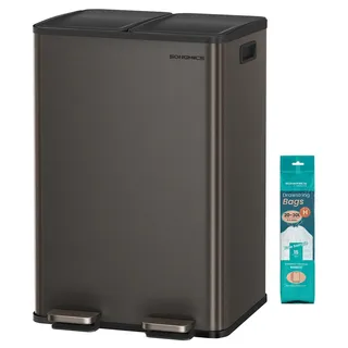Küchen-Mülleimer - Tretmülleimer mit 2 Kammern - 60 l (2x30 l) - Soft-Close-Deckel - Edelstahl - Grau