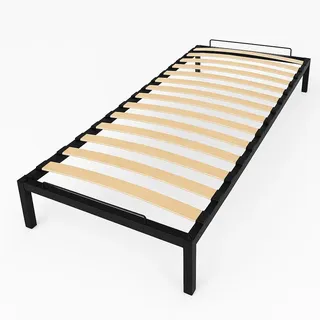 INDUSTORM Bett - Bettgestell 90x200 mit Elastisch Lattenrost aus Birkenholz, Metallbett Stauraum Höhe 23,5cm Gästebett - Schwarz