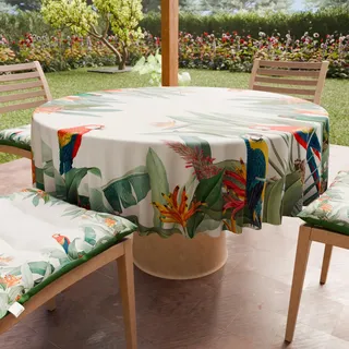 PETTI Artigiani Italiani - Fleckabweisende runde Tischdecke aus Mikrofaser (Durchmesser 180 cm), Küchentischabdeckung für runden Tisch, Motiv Papageien, 100% Made in Italy
