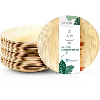 Wiseware Palmblatt Teller rund – 25 Stück Bio-Einwegteller Ø 20 cm – biologisch abbaubares Palmblattgeschirr – nachhaltiges & kompostierbares Partygeschirr – plastikfreie Holzteller