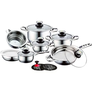 CS Koch-Systeme Topf-Set »Aurich«, Edelstahl, (Set, 16 tlg., Bratentopf 16/20/24cm, Stieltopf 16cm, Pfanne 24cm, Einsatz, Schüssel), 16-teilig, Induktion, silberfarben