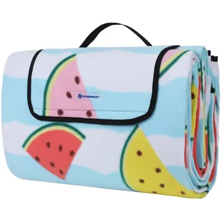 SONGMICS Picknickdecke, 200 x 200 cm, XXL, aus Fleece, wärmeisoliert und wasserdicht, mit Tragegriff GCM70YR, Blaue Wassermelone