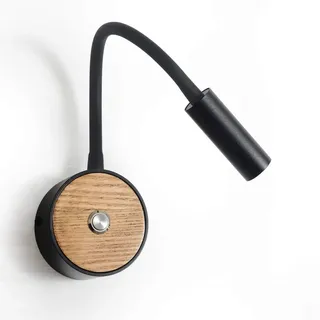 ouglres 3W Led Holz Wandlampe mit Schalter, Modern innen Wandleuchte mit Schwanenhals, Industrial Bettlampe,Leselampen Wandlampe für Schlafzimmer Flur Ezimmerspiegel Bad Hotels,Farbe:Schwarz,3000K