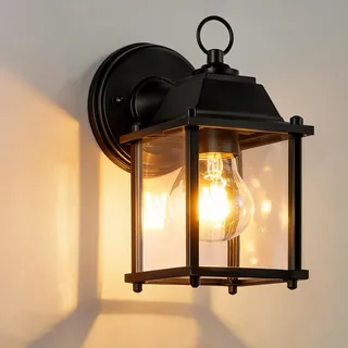 EBION Aussenlampe Wand, AußEnlampe Vintage, Outdoor Wandlampe Laterne, Ausenbeleutung Hauswand Retro,Aluminium,E27,Schwarz,IP44(Ohne Leuchtmittel)