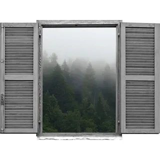 Queence "Wald", Wandsticker, Wandbild, selbstklebend, 3D, Fenster,