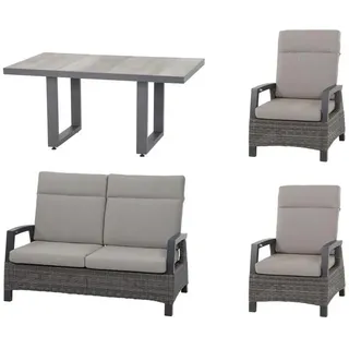 Siena Garden Loungegarnitur , Grau , Metall, Kunststoff, Textil, Keramik , 4-teilig , 72x103x83 cm , wetterbeständig, wetterfest, Rückenlehne mehrfach verstellbar , Gartenmöbel, Loungemöbel, Loungegarnituren