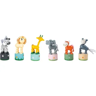 Small Foot Company small foot Drücktiere "Afrika", Drückfigurenset aus Holz, sechs verschiedene Tier-Holzfiguren, ab 3 Jahre, 7924