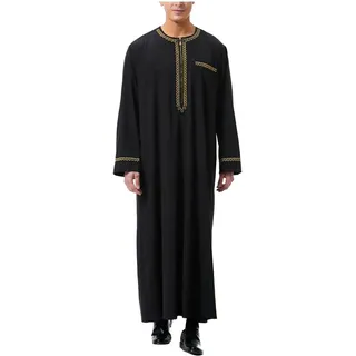 Abaya Herren O-Ausschnitt Kaftan Gebetskleidung - Mittlerer Osten Ethnisch Kandoura Saudi Stil Dishdasha Islamische Kleidung Muslimische Kleider Lange Ärmel Retro Tunika Arabische Kleidung Für Männe
