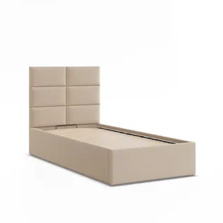 mebligo Gepolstertes Bett mit Kopfteil 90x200 cm, mit Bettkasten, Beige - Creme