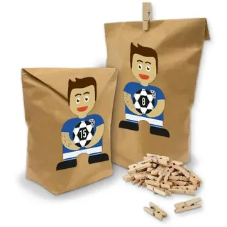 SET Adventskalender Fußball Blau Weiß 24x Tüten + Klammern + Sticker Bande + Z50 - Blau