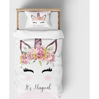 DJDEA Bettwäsche 135x200 Weich Mikrofaser 2-teiliges Kinderbettwäsche Atmungsaktiv Bedrucktes Bettwäsche Einhorn mit Kissenbezug 80x80cm