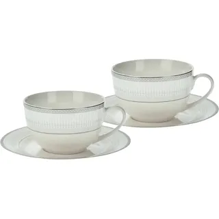 2er Set Kaffeetassen Espressotassen 240 ml Porzellan Untertassen Kaffeebecher - Weiß, Grau