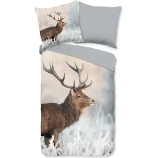 Duvet cover Good Morning 155x220 + 1* 80x80 cm - reindeer - Grau