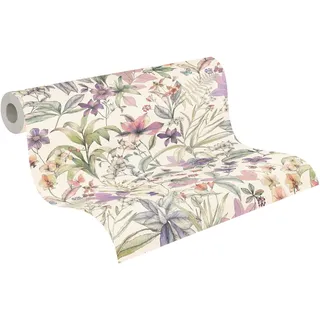 A.S. Création Vliestapete mit Blumen-Motiv in Weiß, Lila, Grün, Schwarz - florale Strukturtapete 10,05 m x 0,53 m - 791872