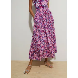 Sommerrock BONPRIX, Damen, Gr. 48, lila (tiefviolett, fuchsiapink floral), Jersey, Obermaterial: 100% Viskose, geblümt, ausgestellt 7/8-Länge, Röcke Sommerrock, aus Viskose, ausgestellte Passform, mit geblümtem Muster