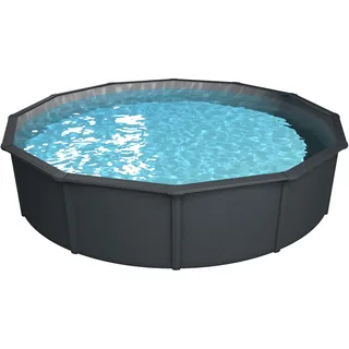 Steinbach Stahlwandpool Set Nuovo de Luxe II – 012161G – Ø 550 x 120 cm – Robuster Pool in Anthrazit für bis zu 25.600 l Wasserinhalt – Mit winterfester silbergrauer Innenfolie und zahlreichem Zubehör