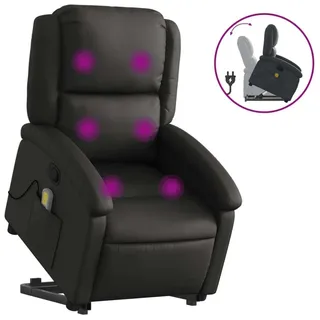 Massagesessel mit Aufstehhilfe Schwarz Echtleder - Schwarz