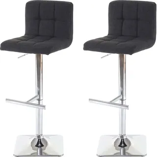 2er-Set Barhocker Kavala, Barstuhl Tresenhocker, mit Lehne drehbar Stoff/Textil dunkelgrau, Chromfuß - Grau