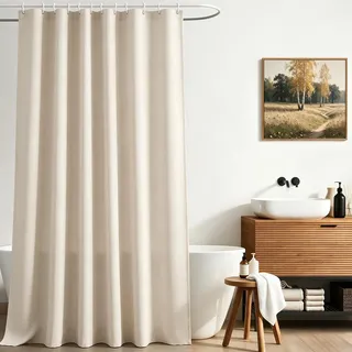 Lerores Duschvorhang 160x220 cm Beige,Beschwerter Saum Antischimmel Textil,Wasserabweisend,Waschbar Polyester Stoff Badevorhänge für Badezimmer,Badewanne mit 10 Duschvorhangringe