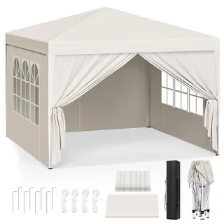 Woltu Faltpavillon 3 x 3 m inkl. Seitenteile Beige