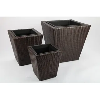 point-garden 3x Blumenkübel Pflanzkübel Pflanzgefäß Blumentopf Polyrattan