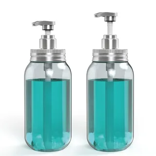 Luvan 2er Set 750ml Kunststoff Seifenspender mit Pumpe, großer Dusch Shampoo Spender, Badezimmer Lotion Spender, ideal für Flüssigseife, Handseife, Spülmittel, Duschgel, ätherisches Öl (klares Blau)