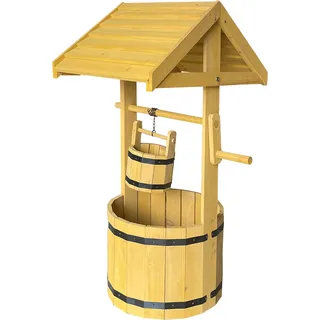 Pflanzbrunnen aus Tannenholz - ca. 85 x 50 x 48 cm - Deko Pflanztopf Brunnen