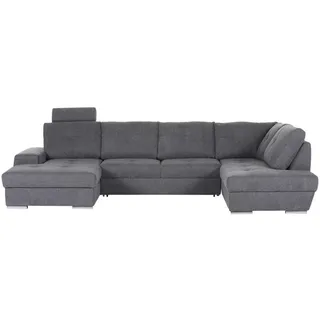 Hom`in Wohnlandschaft , Dunkelgrau , Textil , Füllung: Schaumstoffflocken , U-Form , 338x217 cm , Liegefunktion, seitenverkehrt erhältlich, Schlafen auf Sitzhöhe, Rücken echt , Wohnzimmer, Sofas & Couches, Wohnlandschaften, Ecksofas mit Schlaffunktion