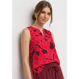 Shirttop STREET ONE, Damen, Gr. 40, salsa rot, Jersey, Obermaterial: 95% Viskose, 5% Elasthan, bedruckt, normal hüftbedeckend, V-Ausschnitt, Tops Shirttop, Sommertop mit Strukturmix und Print