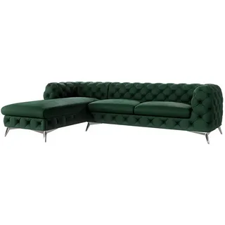 S-Style Möbel Ecksofa Chesterfield Laura Flasche Grün Samt , Textil , Echtholz,Buche, Birke , Füllung: Polyetherschaumkern,Polyetherschaumkern , Eckteil, L-Form, Ottomane links,L-Form , 305x200 cm , Blauer Engel, FSC Mix, Oeko-Tex®, Hergestellt in Europa , Wohnzimmer, Sofas & Couches, Wohnlandschaften, Ecksofas