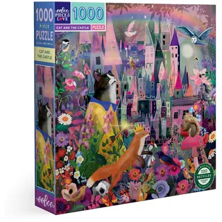 eeBoo Cat and The Castle 1000 Teile auf Einer Katze und einem Schloss mit faszinierenden Details, Puzzle aus recyceltem Karton, PZTCAC
