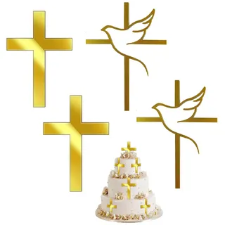 ZAMXHUG 4 Stück Tortendeko Taufe, taufe deko,Taufe Topper Tortendeko zur Tauftorte Tortenstecker Torten Deko,für Junge Mädchen Boy Girl Jungen Kommunion Cake Kreuz Kuchen Torte Caketopper