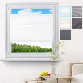 WOLTU Plissee Klemmfix ohne Bohren 85x130cm (BxH) Weiß Faltrollo Plisseerollo mit Klemmträger Lichtdurchlässig, Jalousie Sichtschutz und Sonnenschutz Easyfix Rollo für Fenster & Tür