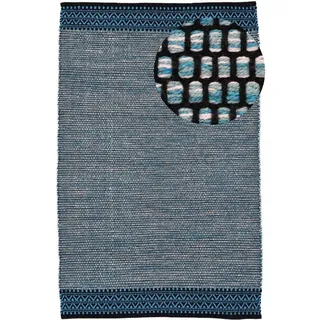 carpetfine Baumwollteppich Kelim Mia, blau 300x400 cm | Moderner Teppich für Wohn- und Schlafzimmer